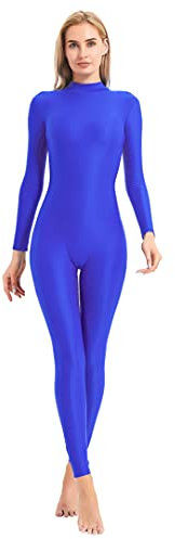 speerise Erwachsene, hoher Kragen, Reißverschluss, einteilig, Ganzkörperanzug, figurbetont, Jumpsuit für Damen, Königsblau, M
