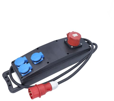 as - Schwabe Vollgummi Steckdosenleiste CEE 2 m H07RN-F 5G2,5-60557 | 3x Schuko 230 V 16 A, 1x CEE 400 V 16 A - FI Baustromverteiler - Stromstation Baustelleneinsatz - Außenbereich