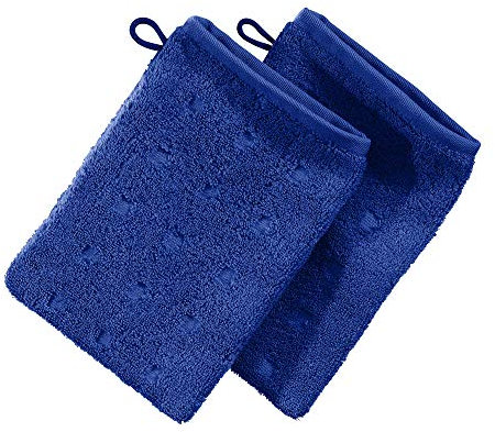 Möve Waschhandschuh 2er-Pack Quadretti Walk-Frottier royal Größe 15x20 cm