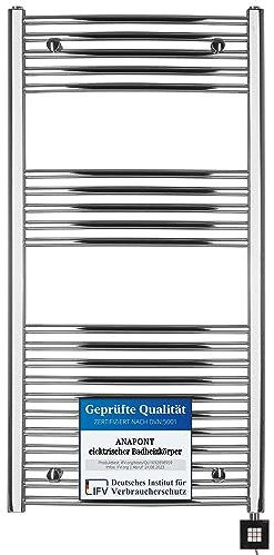 anapont elektrischer Badheizkörper - chrom gebogen - Timer-Funktion - Handtuchheizkörper - Badheizung elektrisch - Handtuchheizung - Made in Germany (KTX-2, 1175h x 600b)
