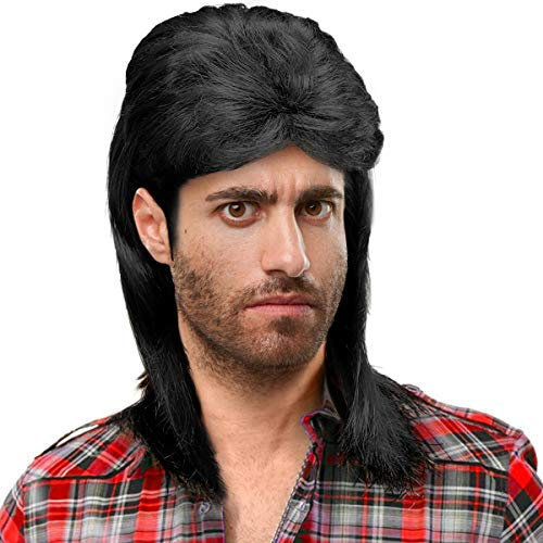 Vokuhila Perücke Proll Wig | Motto Bad Taste Party | für Ihr Faschings-Karneval Kostuem (Vokuhila schwarz)