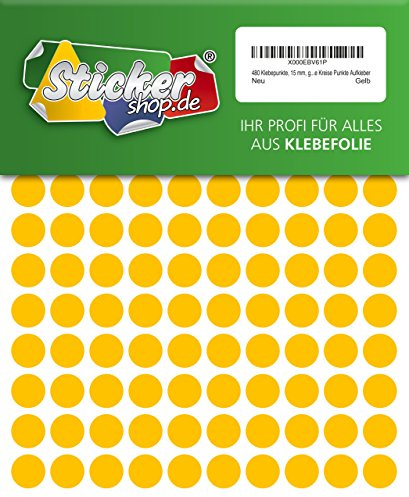 480 Klebepunkte, 15 mm, gelb, aus PVC Folie, wetterfest, Markierungspunkte Kreise Punkte Aufkleber
