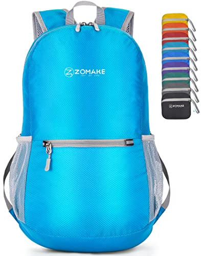 ZOMAKE Ultraleicht Faltbarer Rucksack Packbare Backpacks 20L,Kleiner Faltbar Rucksäcke Wanderrucksack Wasserdicht für Damen Herren Outdoor Wandern(Hellblau)