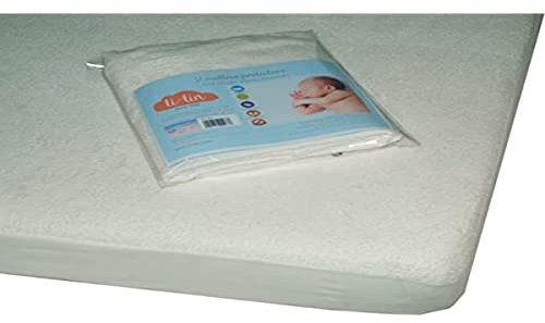 Matratzenschoner aus Baumwolle für Babykrippe | 50 x 80 cm | Wasserdicht | Atmungsaktiv | mit Gummi verstellbar | Anti bakteriell | 2 Stück