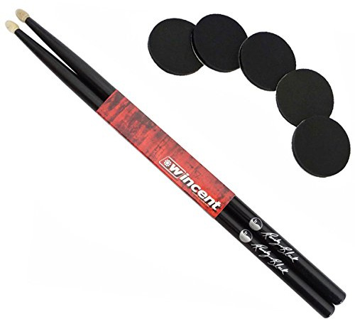 Wincent Randy Black Signature Drumsticks Schwarz + keepdrum Damper Pads
