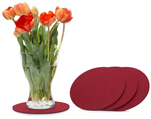FILU Filzuntersetzer rund 25cm 4er Pack (Farbe wählbar) dunkelrot/Bordeaux - Untersetzer aus Filz für Tisch und Bar als Glasuntersetzer/Getränkeuntersetzer für Glas und Gläser