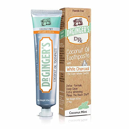 Doctor Ginger's Dr. Gingers Kokosöl Zahnpasta mit weißen Aktivkohlen | Extra Whitening | 100% Natural | Fluoride Kostenlose | Unterstützt gesundes Gums | Großes Coconut Mint Tastea 1