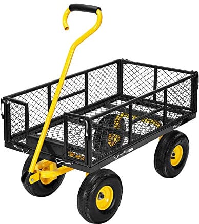 VIVOHOME Hand Trolley 400kg Capacity Durable Transport Cart with 10cm Pneumatic Tires and 180° Rotatable 80cm Handle Heavy Duty Metal Grids for Garden and Camping