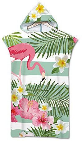 FANSU Badeponcho Strand Poncho Kapuze, 3D Flamingo Mikrofaser Strandtücher Handtuch Bademantel Badetuch Duschtücher Handtücher Für Umziehhilfe Damen&Herren (75 * 110cm,Grüne Streifen)