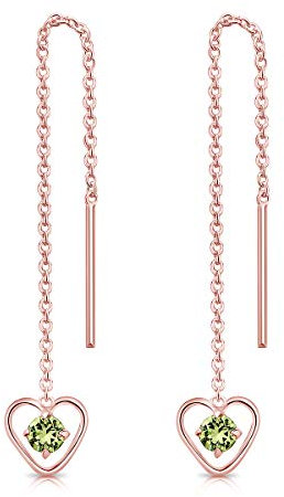 Orecchini Cuore Pendenti Argento 925 Placcati Oro Rosa 18K con Brillantini Punto Luce di Cristallo Peridoto - Orecchini Lunghi da Donna - Classici Eleganti Ipoallergenici - Gioielli Regalo Donna