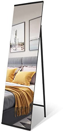 SILD Miroir sur pied 150 x 40 cm - Miroir sur pied - Long miroir sur pied avec cadre en métal noir pour chambre à coucher, dressing, salon (150 x 40 cm)