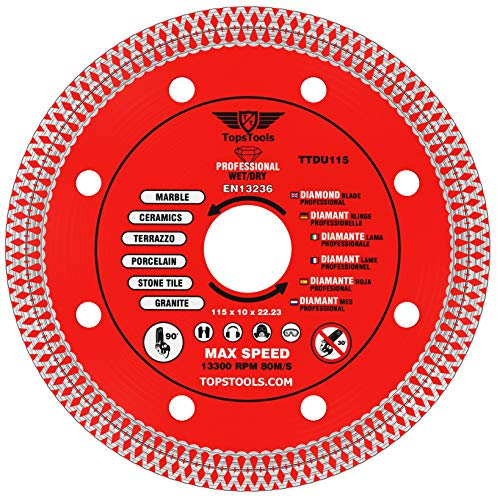 1 x TopsTools TTDU115 115mm (4 inch) x 10mm x 22.23mm Bore Mesh Turbo Diamond Angle Grinder Circular Saw Blade