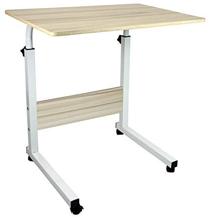 simpahome Height Adjustable Mobile Table Workstation Laptop Overbed Multi Table with Metal Frame & Rolling Castors - Birch