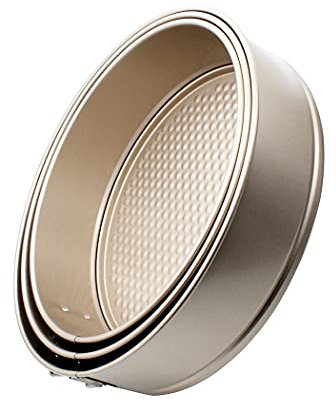 Abcsea 3 Stück Springformen, Backformen für Kuchen, Robuster 1 mm Kohlenstoffstahl, Runde Kuchenform, Springform Kuchenform, Backform mit Antihaftbeschichtung, Runde Pfanne, Golden