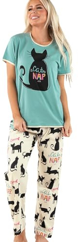 Lazy One Damen Pyjama-Set, kurze Ärmel mit niedlichen Drucken, entspannte Passform