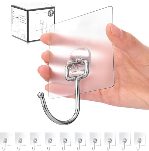 Antimbee Paquete de 10 ganchos adhesivos grandes multiusos para colgar, gancho de plátano, ganchos adhesivos resistentes de 37 libras (máximo), ganchos de pared adhesivos para el hogar, baño, cocina,