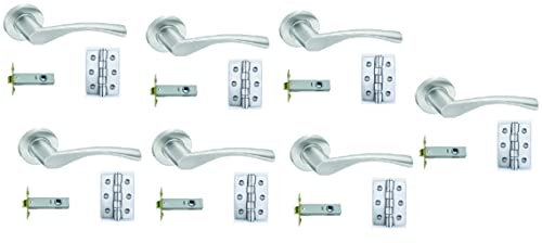 Ironmongery Solutions® Internal Door Handel Pack, with Screw. Which Contains 1 Pair SS Lever Handle,Without Escutcheon. 1 Pc Latch. 1 Pair S/S Hinge, 3 with 2BB. It Has Satin Stainless Steel (7)