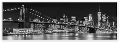 Posterlounge New York City Night Skyline Poster | 60 x 20 cm von Melanie Viola Schwarz-Weiß Wandbilder Wanddeko