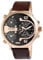 Raptor Limited Herren-Uhr Leder Armbanduhr braun roségoldfarbig 3 Zeitzonen Datums-/ Wochentaganzeige 24 Std. Tachymeter