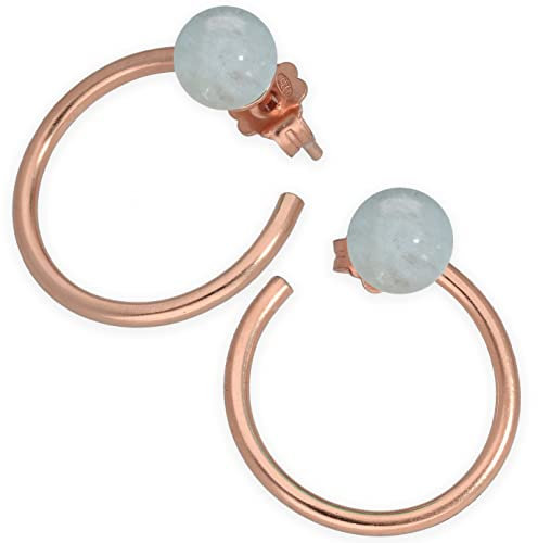 Kleine Creolen Ohrringe mit Aquamarin-Naturstein, rosévergoldet auf 925 Sterlingsilber – sanft, feminin und hypoallergen – handmade by Emmanuela