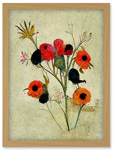 Doppelganger33 LTD Poppy Flowers Colourful Floral Abstract Artwork Framed Wall Art Print A4