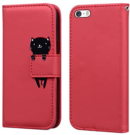 Bartern Flip Case for iPhone 6/6s,PU Leather Wallet Case with Card Slot Kickstand Magnetic,Cartoon Folio Phone Cover Compatible with iPhone 6/6s,Cat Red