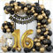 16 Geburtstag Deko, 16. Geburtstag Junge Mädchen, 16 Jahr Geburtstagdeko, Happy Birthday Girlande Ballon Schwarz Gold Deko, Deko 16. Geburtstag Konfetti Luftballons, Birthday Party Decorations