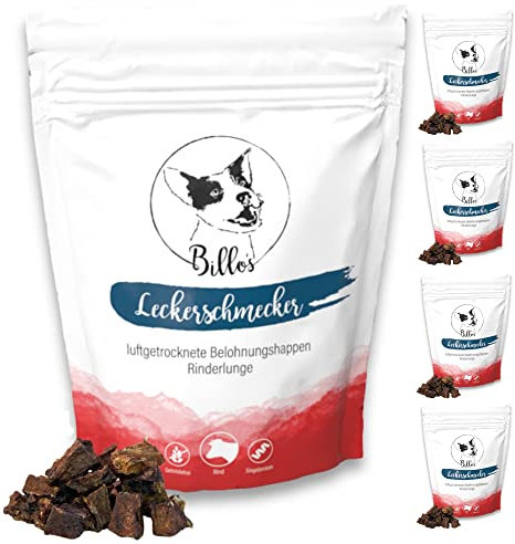 Leckerschmecker Rinderlunge Hunde-Leckerlis Trockenfleisch Pur - Lungenwürfel Dörrfleisch für kleine Hunde & Welpen Würfel Hundeleckerli Getreidefrei | Billos Rind Lunge Mini 5er-Pack (5X 50g = 250g)