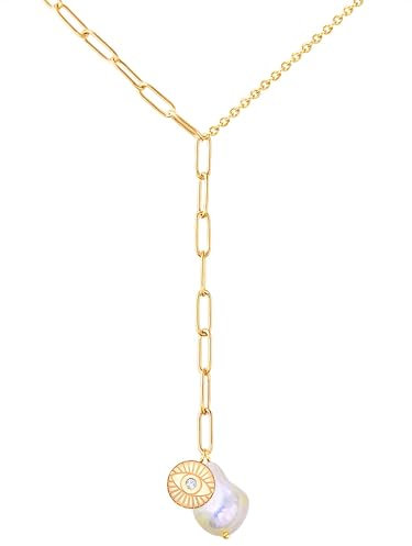 Lulu Jane Damen Kette aus Edelstahl mit Preciosa Süßwasser-Zuchtperle