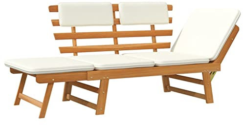 Gartenbank mit Kissen 2-in-1 190 cm Massivholz, Garten Liegesofa mit klappbaren Seitenlehnen, Balkonmöbel Gartenliege Sitzbank Garten Gartensofa 2 Sitzer Balkonbank Holzbank Terrasse, Verstellbar