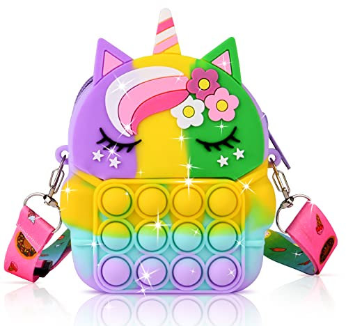 Ainiv Pop Push It Tasche Handtasche, Pop Tasche, 2 in 1 Fidget Toys Taschen Umhängetasche mit Längenverstellbarem Tragegurt, Einhorn Fidget, Anti Stress Spielzeug Schultertasche für Kinder