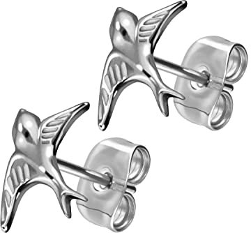 FILANGO 1 Paar Titan Ohrstecker Schwalbe Damen Ohrring Schmuck Silberfarben