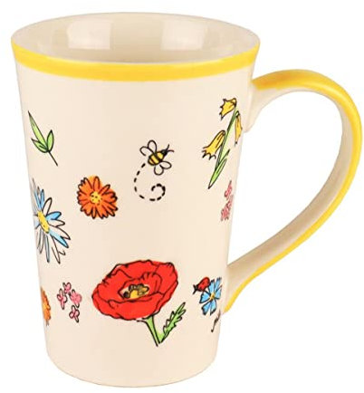 Mila Keramik-Teebecher Lovely Flowers sommerlicher Tee- oder Kaffee-Tasse mit Blüten Wild-Blumen Marienkäfer Bienen