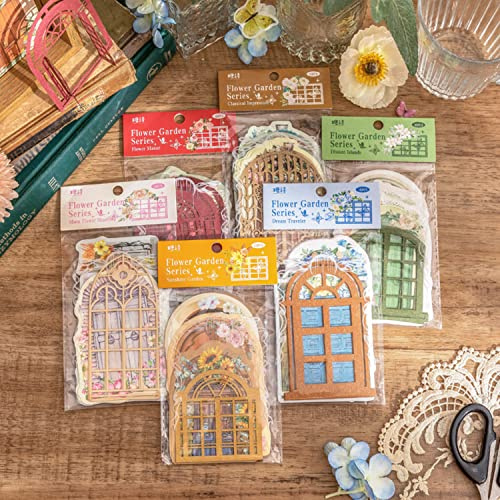 DREMISI Ästhetisches Scrapbook-Papier, 90 Stück, Vintage-Gartentür, Scrapbooking-Zubehör, 30 Stile, Junk-Tagebuch, Fensterrahmen, Bordüre, dekoratives Bastelpapier, geschnitten für Planer, Tagebuch