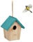 Relaxdays Deko Vogelhaus, Holz, Vogelhäuschen zum Aufhängen, HBT: 16 x 15 x 11 cm, Vogelvilla Garten, Balkon, Natur/blau