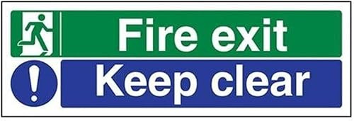 VSafety Fire Exit/Keep Clear Sign - Landscape - 300mm x 100mm - Self Adhesive Vinyl (Pack of 5)