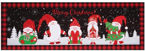 ASPMIZ Weihnachtsläufer Teppich, Winter Schneeflocke Läufer für Flure, Zwerg Büffel Plaid Waschbar Läufer Teppiche mit Gummirückseite, Küche Wäsche Boden Komfort Matte, Weihnachtsdekorationen 50,8 x