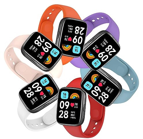 BDIG Pack of 6 Sports Bracelets Compatible with Xiaomi Redmi Watch 3 Active for Men and Women, Soft Silicone Band Replacement Strap for Xiaomi Redmi Watch 3 Active