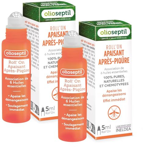 OLIOSEPTIL - Roll'On apaisant après-piqûre - Huiles essentielles pures & naturelles - Aide à apaiser les démangeaisons - Lot de 2
