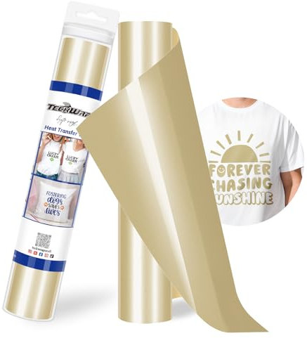 TECKWRAP Heat Transfer Vinyl - 12 x 10ft Iron on Vinyl for DIY Clothing,Shirts,Logos,Hats, Fabric HTV Vinyl Heat Transfer Paper Compatible with Heat Press Craft Cutters,Champagne Gold
