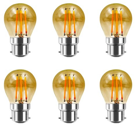 HUAMU B22 LED Bombillas, Bombillas incandescentes LED, 4 W (equivalente 40 W), B22 Candelabro, ámbar Glow, 2200 K, paquete de 6 (P45 2200K)