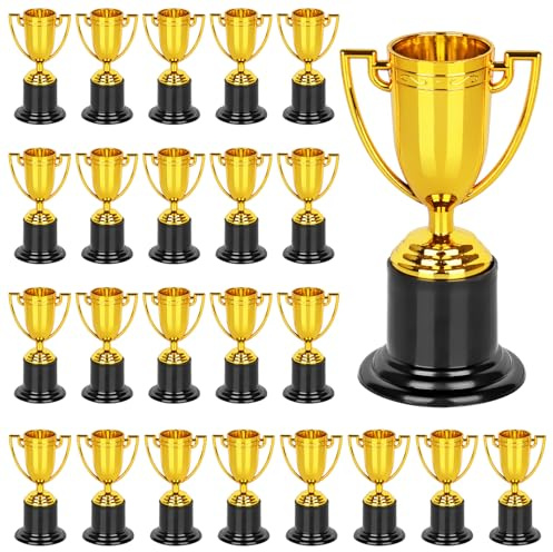 Mini Trophies, 24 Pack Gold Trophy Award, Plastic Trophies for Kids, 4 Inch Trophy Cups, Award Trophies for Party Favors, Props, Rewards, Winning Prizes, Competitions Ceremony Parties Favor