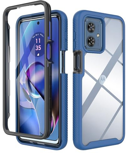 ESTH® Funda para Motorola Moto G54 5G [Protección Completa Anti-caída de 360°] Carcasa Transparente de Grado Militar con Protector de Pantalla Incorporada, Azul Oscuro