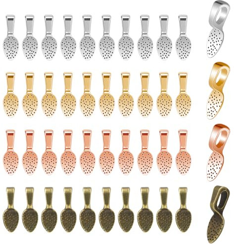 100 Pcs Spoon Glue On Bails Pendants Flat Pendant Bails Jewelry Bails, 5 Colors Plated Small Pendant Bails Necklace Bails Oval Glue On Earring Bails for DIY Crafts and Jewelry Making Supplies