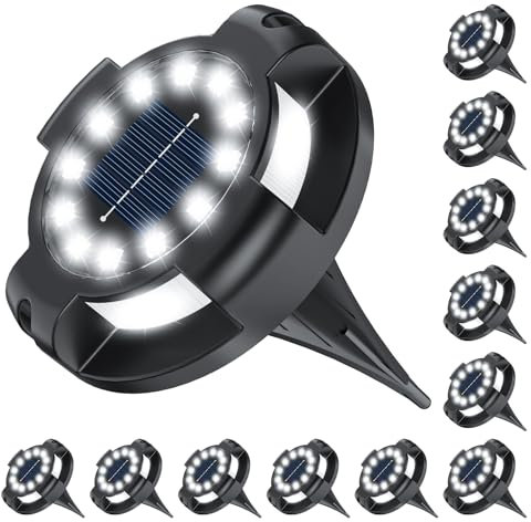 Solar Pathway Lights Outdoor 12 Packs, Bright White 16 LEDs Solar Ground Lights Walkway Lights with Side Light, Waterproof Solar Deck Light for Yard Walkway Garden Poolside Driveway Decorations