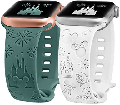 BEEXI 2 Stück Cartoon Gravierte Armband Kompatibel mit Apple Watch Armband 41/40/42/38mm Damen Herren, Silikon Cute Design Sport Armbänder für iWatch Serie 11/10/9/8/7/6/5/4/3/2/1/SE(3/2/1)