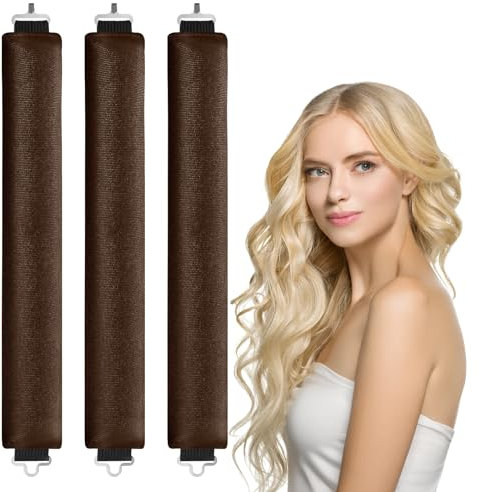 LOPHE 3 Stück Hitzefreie Lockenwickler, Overnight Blowout Locken Ohne Hitze, Hitzefreier Lockenstab für alle Haartypen,DIY Heatless Curls Band Frisurenset Für Langes (Braun)