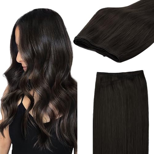 GOO GOO Tressen Echthaar Remy Weft Extensions Echthaar ressen Extensions Echthaar Sew in Hair Extensions #2 Dunkel Braun 14inch 80g