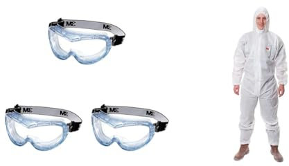 3M Fahrenheit Schutzbrille 71360-00012 & 4515 Schutzanzug, Typ 5/6, Größe L, Weiß