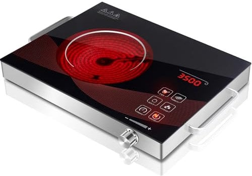 Nardea Single Electric Hob Portable, 3500W Table Top Electric Stove Cooker, Plug in Electrical Ceramic Infrared Hot Plate for Camping, Kitchen w/3-hour Timer, Safety Lock